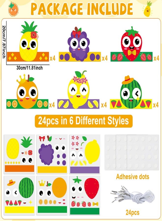 Lonfliness 24 Sets Summer Fruits Headband Craft Kits DIY Fruit of The Spirit Paper Hat Crown with Strawberry Cutouts Back to School Art Stickers Craft for Kid Holiday Party Favor Supplies School Home Activity - Image 2